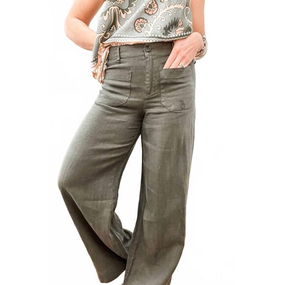 NEW SANCTUARY linen marine wide leg pant in kalamata
